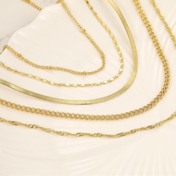 GOLD 14k Gold Plated 5pc Chain Necklace Set - Picture 2 of 2